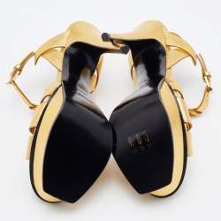 Pre Owned Yves Saint Laurent Gold Leather Tribute  Sandals Size 39