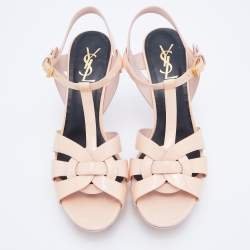 Pre Owned Yves Saint Laurent Peach Patent Leather Tribute Sandals Size 39.5