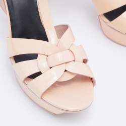 Pre Owned Yves Saint Laurent Peach Patent Leather Tribute Sandals Size 39.5