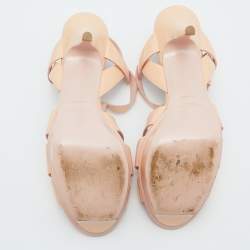Pre Owned Yves Saint Laurent Peach Patent Leather Tribute Sandals Size 39.5