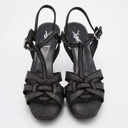 Pre Owned Yves Saint Laurent Black Textured Suede Tribute Sandals Size 39.5