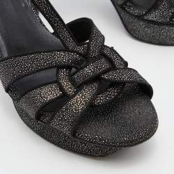 Pre Owned Yves Saint Laurent Black Textured Suede Tribute Sandals Size 39.5