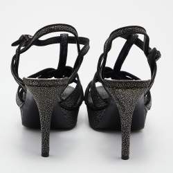 Pre Owned Yves Saint Laurent Black Textured Suede Tribute Sandals Size 39.5