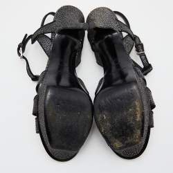 Pre Owned Yves Saint Laurent Black Textured Suede Tribute Sandals Size 39.5