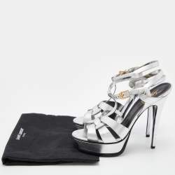 Pre Owned Yves Saint Laurent Silver Leather Tribute Sandals Size 39