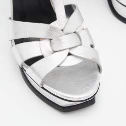 Pre Owned Yves Saint Laurent Silver Leather Tribute Sandals Size 39