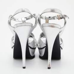 Pre Owned Yves Saint Laurent Silver Leather Tribute Sandals Size 39