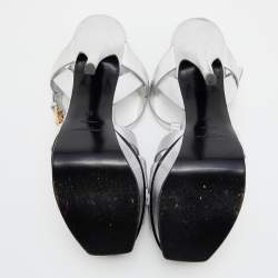 Pre Owned Yves Saint Laurent Silver Leather Tribute Sandals Size 39