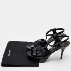 Pre Owned Yves Saint Laurent Black Leather Tribute Sandals Size 39.5