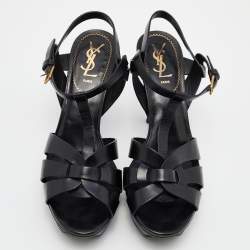 Pre Owned Yves Saint Laurent Black Leather Tribute Sandals Size 39.5