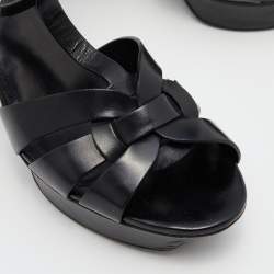 Pre Owned Yves Saint Laurent Black Leather Tribute Sandals Size 39.5