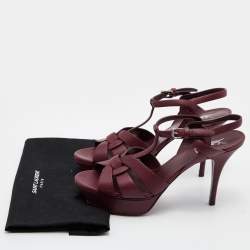 Pre Owned Yves Saint Laurent Burgundy Leather Tribute Sandals Size 40