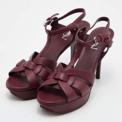 Pre Owned Yves Saint Laurent Burgundy Leather Tribute Sandals Size 40