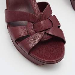 Pre Owned Yves Saint Laurent Burgundy Leather Tribute Sandals Size 40