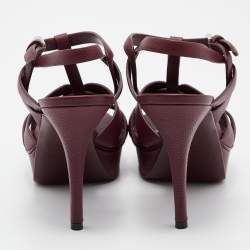 Pre Owned Yves Saint Laurent Burgundy Leather Tribute Sandals Size 40