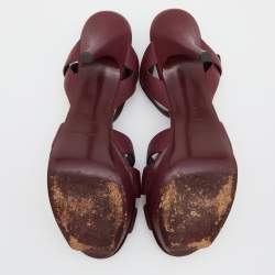 Pre Owned Yves Saint Laurent Burgundy Leather Tribute Sandals Size 40