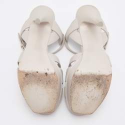 Pre Owned Yves Saint Laurent Grey Leather Tribute Sandals Size 38.5