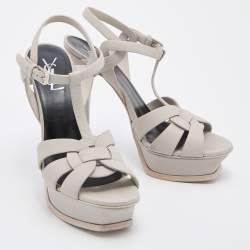 Pre Owned Yves Saint Laurent Grey Leather Tribute Sandals Size 38.5
