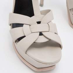 Pre Owned Yves Saint Laurent Grey Leather Tribute Sandals Size 38.5
