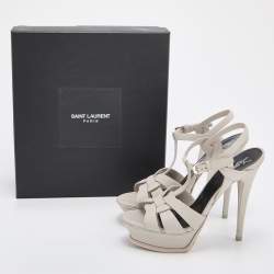 Pre Owned Yves Saint Laurent Grey Leather Tribute Sandals Size 38.5