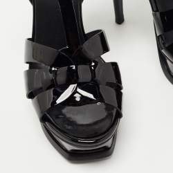 Pre Owned Yves Saint Laurent Black Patent Leather Tribute Sandals Size 37