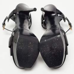 Pre Owned Yves Saint Laurent Black Patent Leather Tribute Sandals Size 37