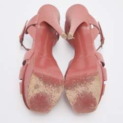 مملوكة مسبقًا Yves Saint Laurent Old Rose Lizard Embossed Leather Tribute Sandals Size 38