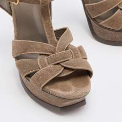 Pre Owned Yves Saint Laurent Grey Suede Tribute Platform Ankle Strap Sandals Size 37