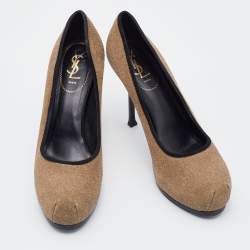Pre Owned Yves Saint Laurent Brown/Black Suede Tribtoo Platform Pumps Size 41