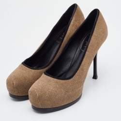 Pre Owned Yves Saint Laurent Brown/Black Suede Tribtoo Platform Pumps Size 41