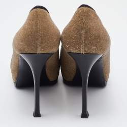 Pre Owned Yves Saint Laurent Brown/Black Suede Tribtoo Platform Pumps Size 41