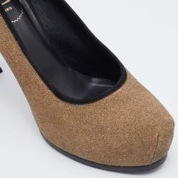 Pre Owned Yves Saint Laurent Brown/Black Suede Tribtoo Platform Pumps Size 41