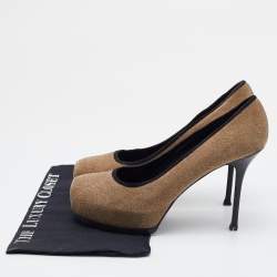 Pre Owned Yves Saint Laurent Brown/Black Suede Tribtoo Platform Pumps Size 41