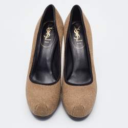 Pre Owned Yves Saint Laurent Brown/Black Suede Tribtoo Platform Pumps Size 41