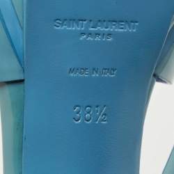 Pre Owned Yves Saint Laurent Blue Patent Leather Tribute Sandals Size 38.5