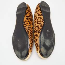 Yves Saint Laurent Brown Leopard Print Calfhair Metal Cap Toe Smoking Slipper Size 38.5