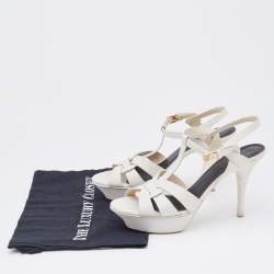 مملوكة مسبقًا Yves Saint Laurent Off White Leather Tribute Platform Sandals Size 39.5