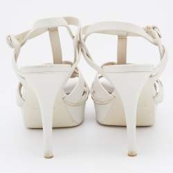 مملوكة مسبقًا Yves Saint Laurent Off White Leather Tribute Platform Sandals Size 39.5