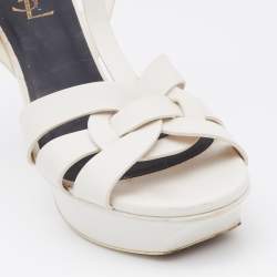 مملوكة مسبقًا Yves Saint Laurent Off White Leather Tribute Platform Sandals Size 39.5