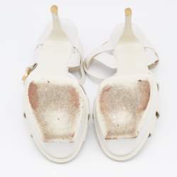 مملوكة مسبقًا Yves Saint Laurent Off White Leather Tribute Platform Sandals Size 39.5