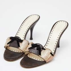 مملوكة مسبقًا Yves Saint Laurent White/Brown Watersnake Slide Sandals Size 39