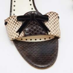 مملوكة مسبقًا Yves Saint Laurent White/Brown Watersnake Slide Sandals Size 39