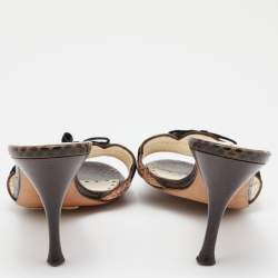 مملوكة مسبقًا Yves Saint Laurent White/Brown Watersnake Slide Sandals Size 39