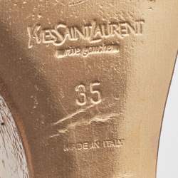 Pre Owned Yves Saint Laurent Brown Satin Wedge Sandals Size 35