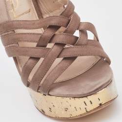 Pre Owned Yves Saint Laurent Brown Satin Wedge Sandals Size 35