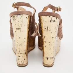Pre Owned Yves Saint Laurent Brown Satin Wedge Sandals Size 35