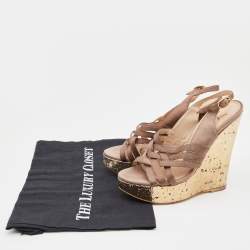 Pre Owned Yves Saint Laurent Brown Satin Wedge Sandals Size 35