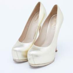 Pre Owned Yves Saint Laurent Gold Leather Tribtoo Platform Pumps Size 38.5