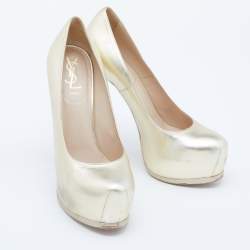 Pre Owned Yves Saint Laurent Gold Leather Tribtoo Platform Pumps Size 38.5