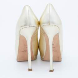 Pre Owned Yves Saint Laurent Gold Leather Tribtoo Platform Pumps Size 38.5